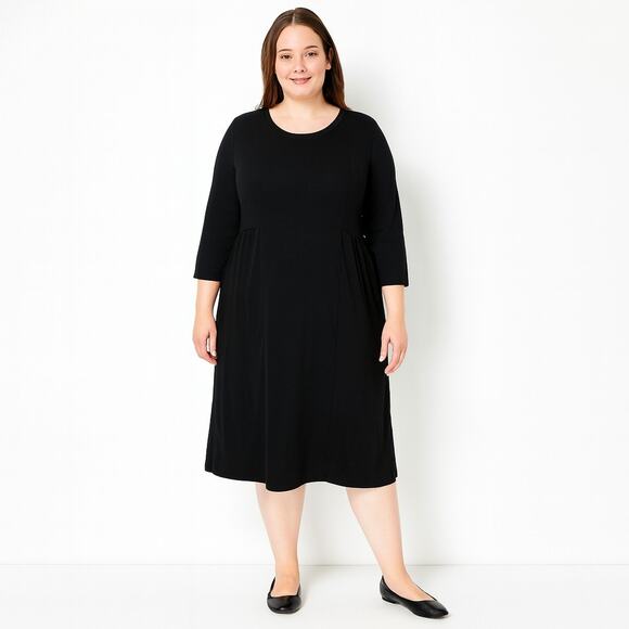 LOLOGO by Lori Goldstein Black Jersey   3/4 Sleeve Midi Dress - Size Medium - Picture 1 of 6